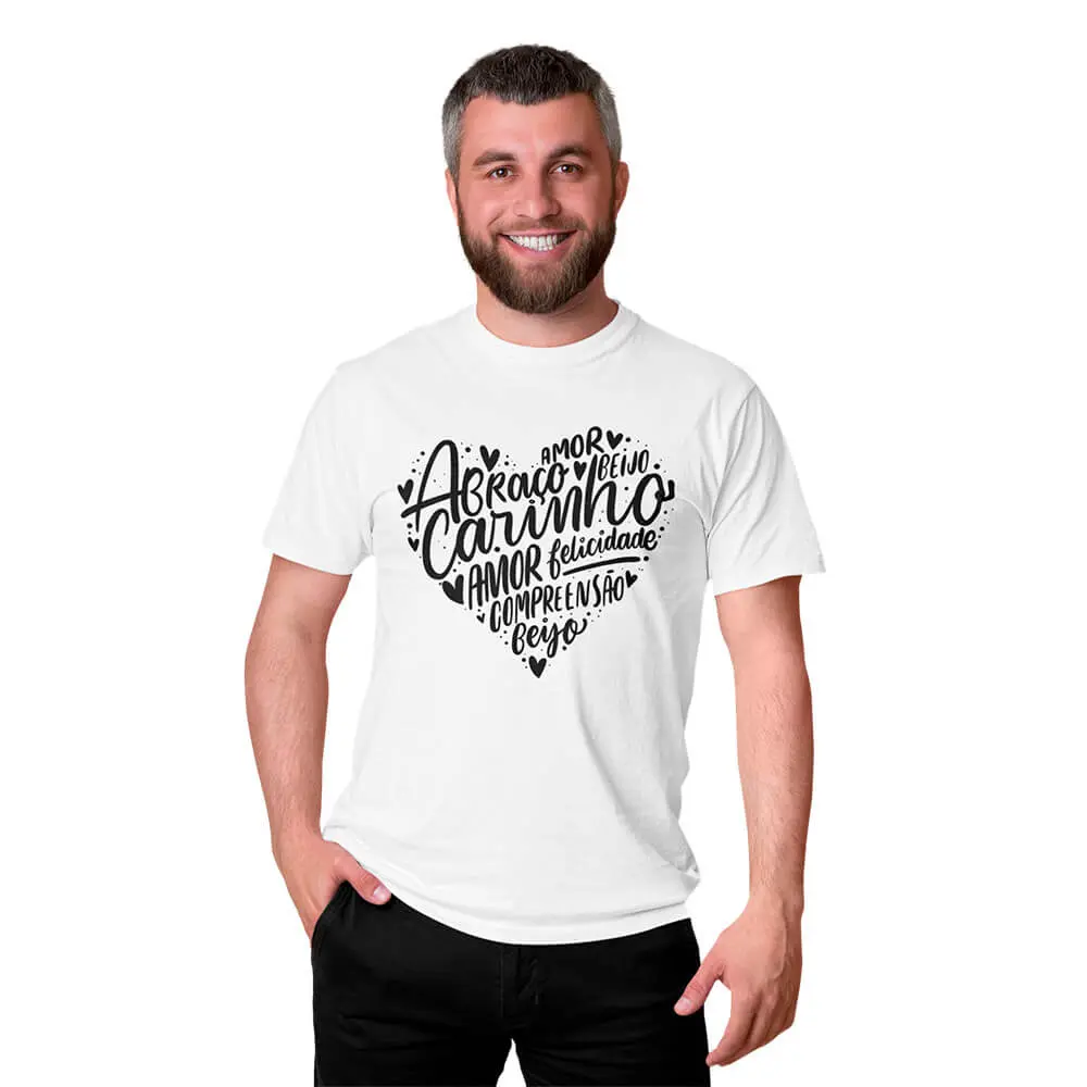camisa frases de coracao masculina