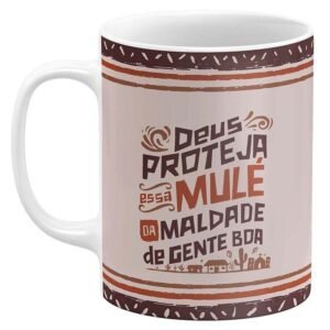 Caneca Xilogravura Deus Proteja Essa Mulé da Maldade de Gente Boa - Image 1