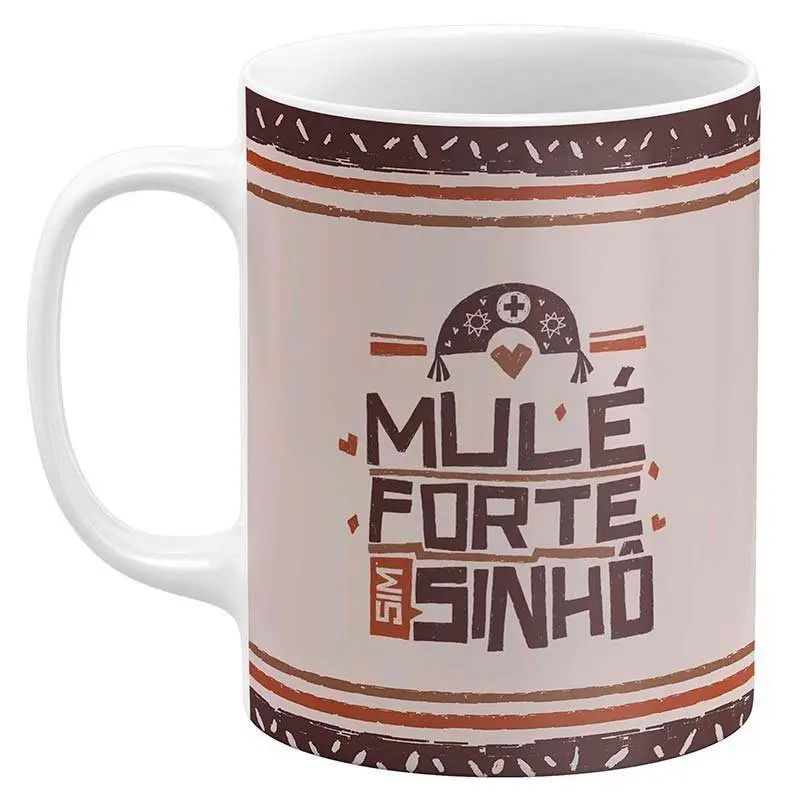 Camisas com frases positivas 62 Caneca Xilogravura - Mulé Forte Sim Sinhô