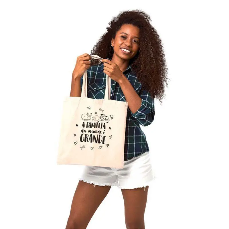 Camisas com frases positivas 73 ecobag valoar a familia da mamae e grande gato modelo 03