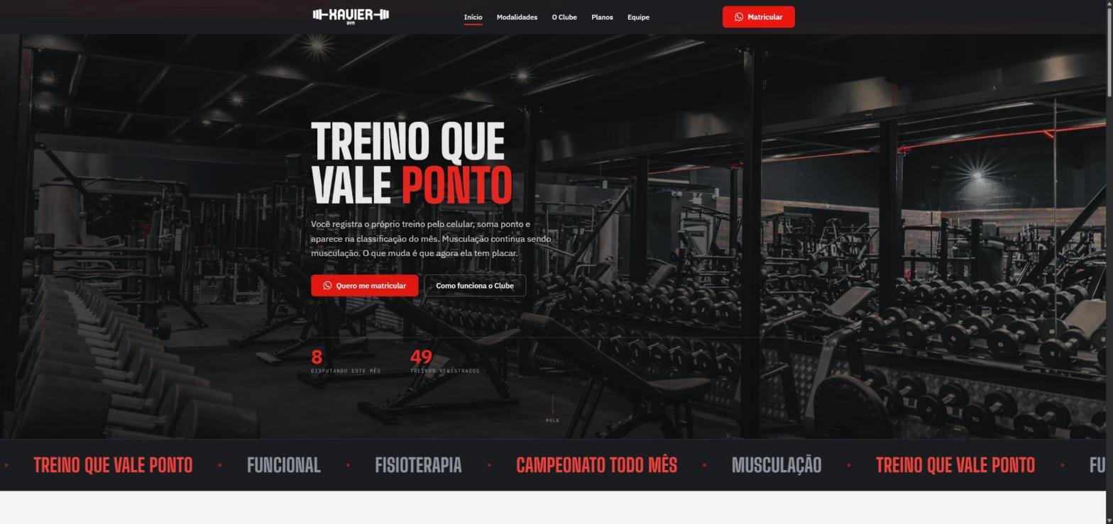 Xavier Gym — topo do site, com os contadores do campeonato do mês