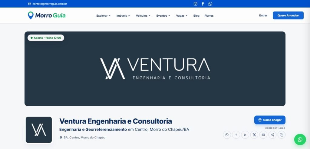 Página de um anunciante do guia