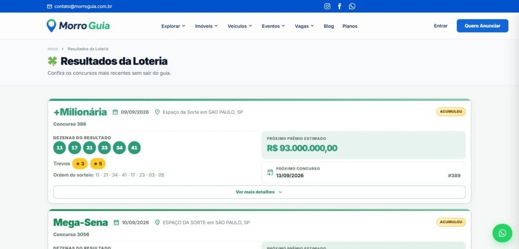 Resultados da loteria dentro do guia